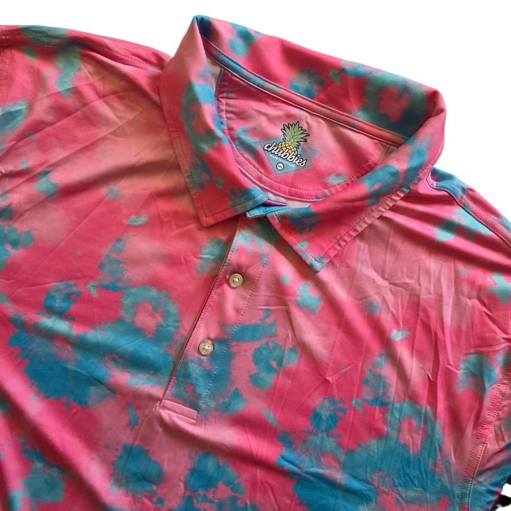 Chubbies Polo Shirt Mens 2XL Pink Blue Tie‎ Dye Performance Golf SM21CA00154
